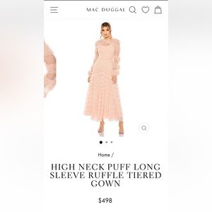 Mac Duggal HIGH NECK PUFF LONG SLEEVE RUFFLE TIERED GOWN